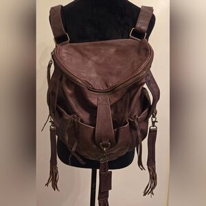 Vintage Latico Brown Leather Backpack Bag Purse With Tassels